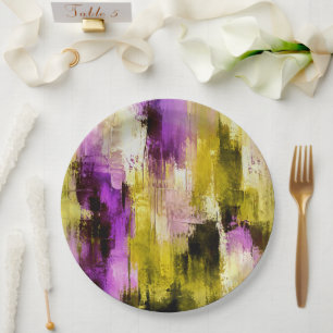 Dancing Through Violet Expressive Modern Abstract Paper Plate