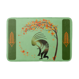 Dancing Tree Fall Leaves Flute Kokopelli Bath Mat