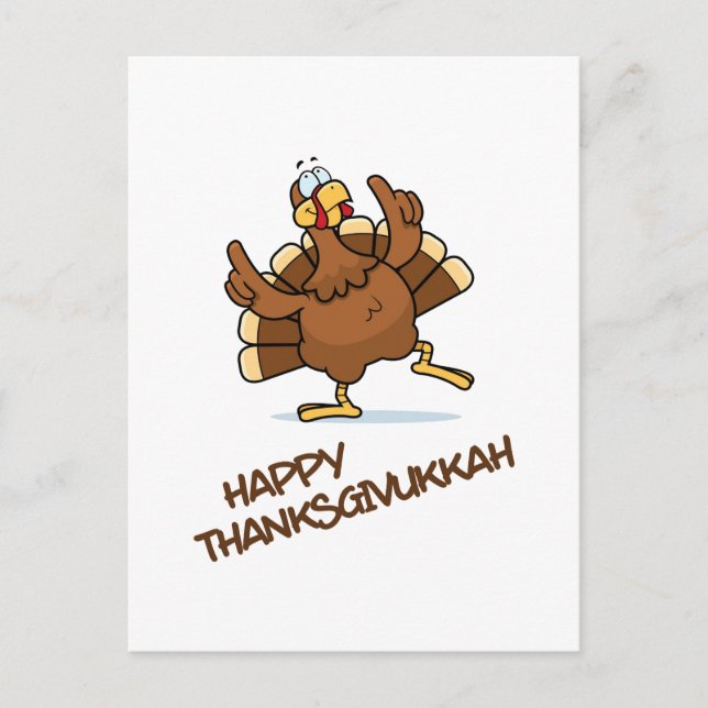 Dancing Turkey Celebrate Thanksgivukkah Postcard (Front)