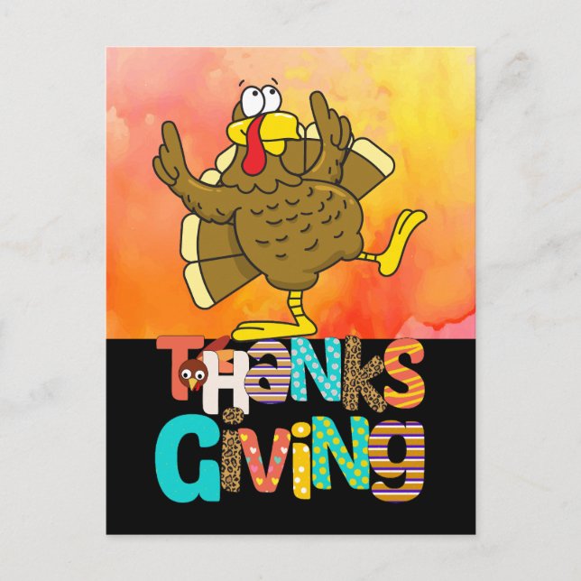 Dancing Turkey Thanksgiving funny cartoon  Holiday Postcard (Front)
