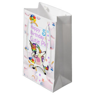 Dancing Unicorns Rainbows Balloons, Personalised Small Gift Bag