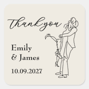 Dancing Wedding Couple Thank You Square Sticker