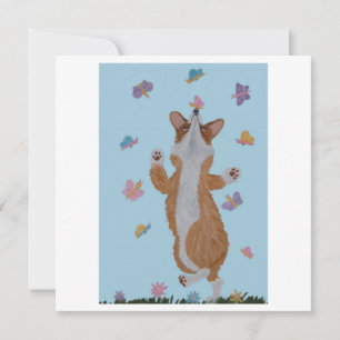 Dancing Welsh Corgi with Butterflies Invitation