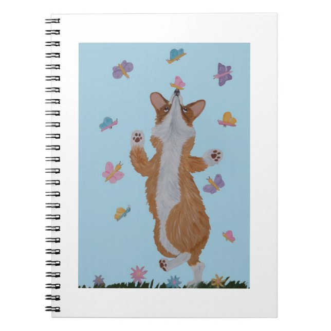 Dancing Welsh Corgi with Butterflies Notebook (Front)