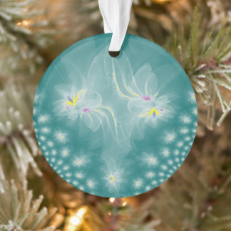 Dancing White-Gold Fractal Water Lilies Ornament
