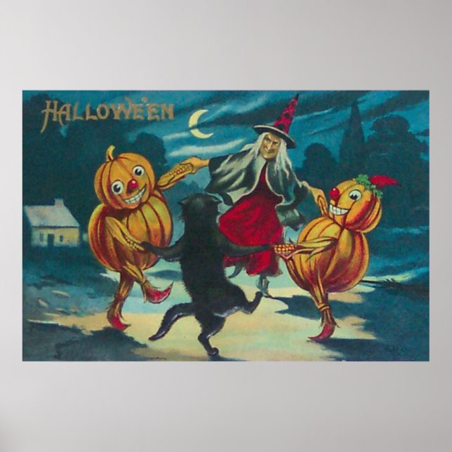 Dancing Witch Jack O' Lantern Monster Black Cat Poster (Front)