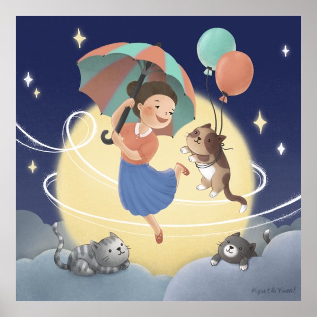 Dancing with Cats at Moonlit Night Poster (Front)