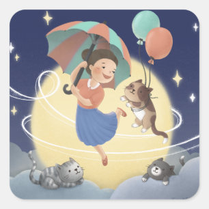 Dancing with Cats at Moonlit Night Square Sticker