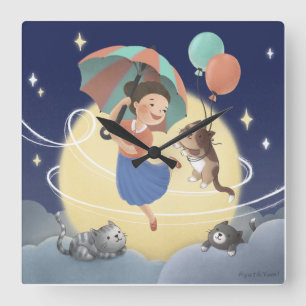 Dancing with Cats at Moonlit Night Square Wall Clock