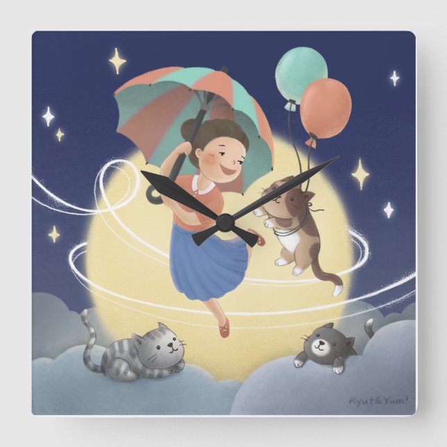 Dancing with Cats at Moonlit Night Square Wall Clock (Front)