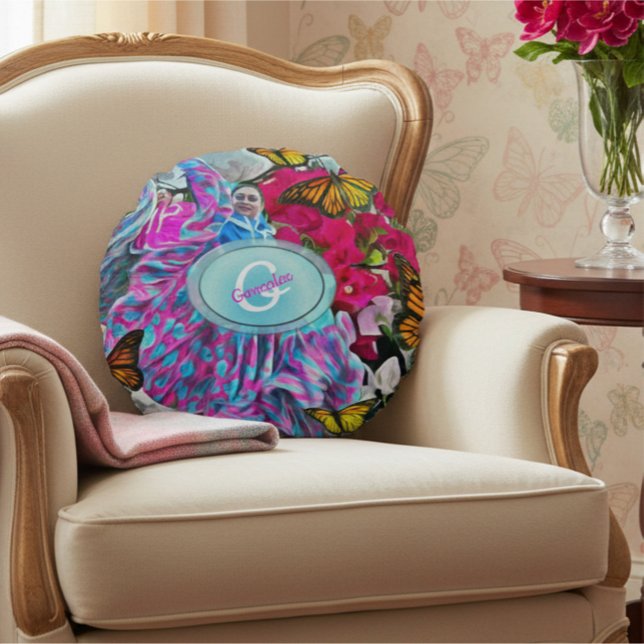 Dancing with Flowers & Butterflies PV01 Round Cushion (Creator Uploaded)