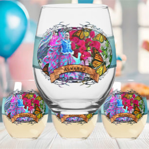 Dancing with Flowers & Butterflies PV01 Stemless Wine Glass