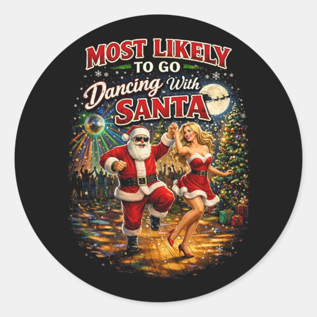 Dancing with Santa Classic Round Sticker (Front)