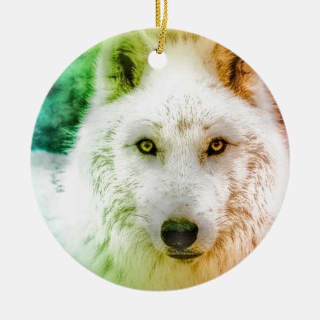 Dancing Wolf Ceramic Tree Decoration (Front)