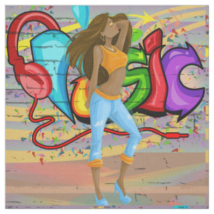 Dancing Woman 1 Music Graffiti Wall Fabric