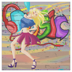 Dancing Woman 3 Music Graffiti Wall Fabric