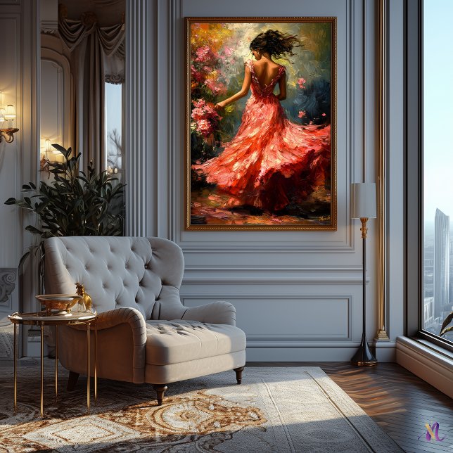 Dancing Woman in Flowing Red Dress Impressionism Poster (Creator Uploaded)