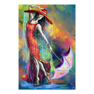 Dancing Woman with Umbrella Poster