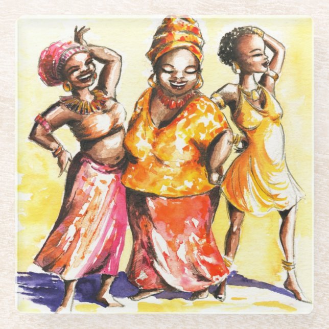 Dancing women glass coaster (Front)