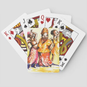 Dancing women playing cards
