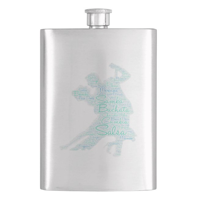 Dancing Word Art Couple Bachata  Salsa Hip Flask (Front)