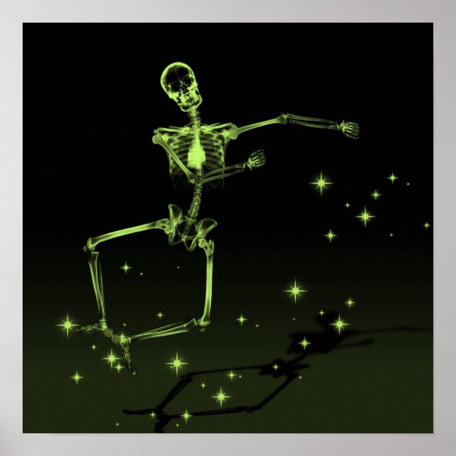 Dancing X-Ray Skeleton - Lime Green Poster (Front)