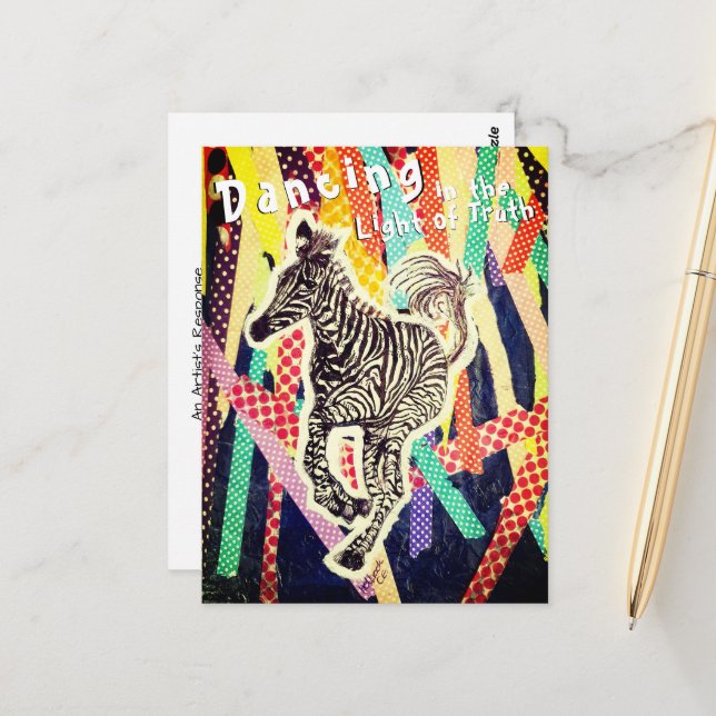 Dancing zebra funky mixed media postcard (Front/Back In Situ)
