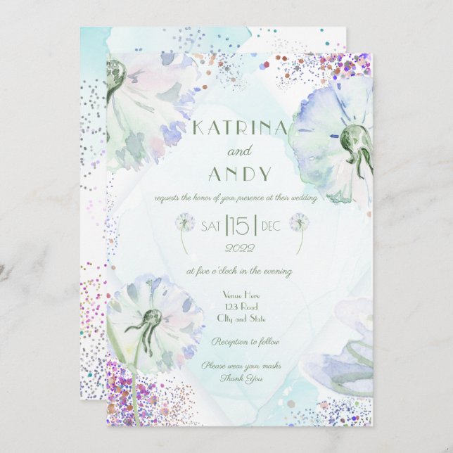 Dandelion and Glitter Wedding Invitation  (Front/Back)