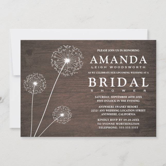 Dandelion Barn Wood Bridal Shower Invitations (Front)