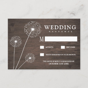 Dandelion Barn Wood Country Wedding RSVP Cards