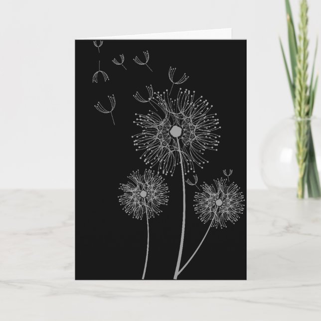 Dandelion black and white modern floral birthday card (Front)