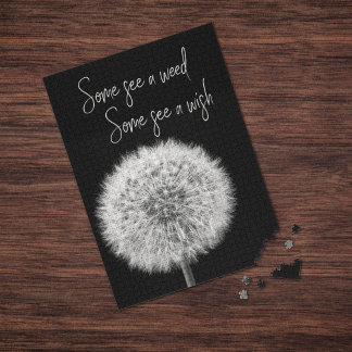 Dandelion black white closeup photo inspirational jigsaw puzzle