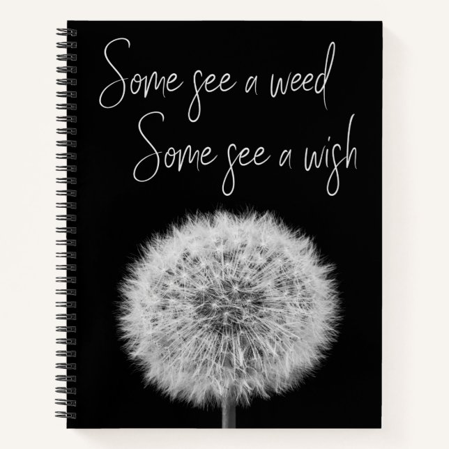 Dandelion black white closeup photo motivational notebook (Front)