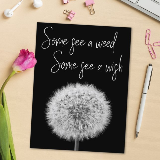 Dandelion black white closeup photo motivational postcard (Creator Uploaded)