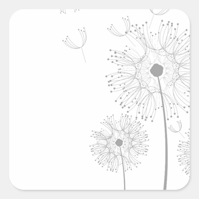 Dandelion Blossoms Vines Romantic Wedding Shower Square Sticker (Front)