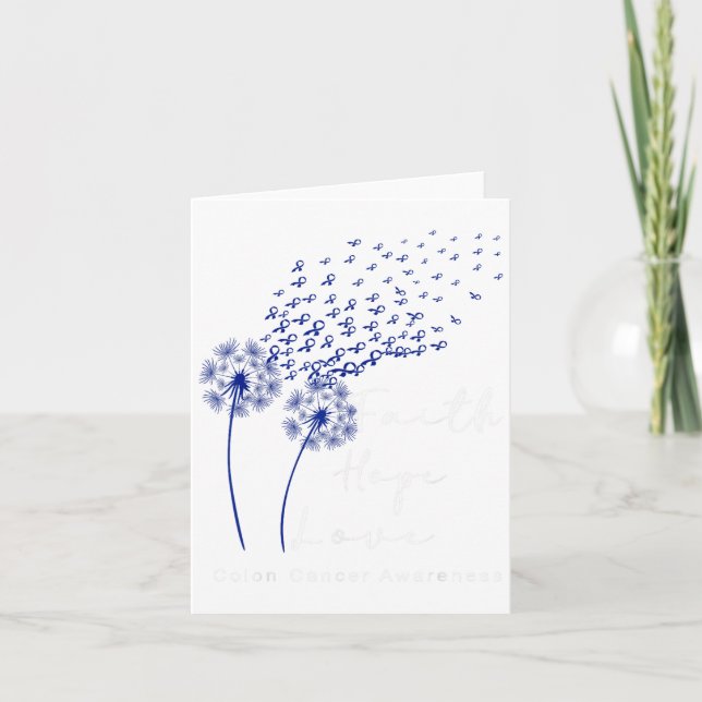 Dandelion Blue Ribbon Faith Hope Love Colon Cancer Card (Front)