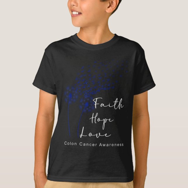 Dandelion Blue Ribbon Faith Hope Love Colon Cancer T-Shirt (Front)