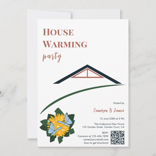 Dandelion Butterflies Housewarming Party QR Code Invitation (Front)