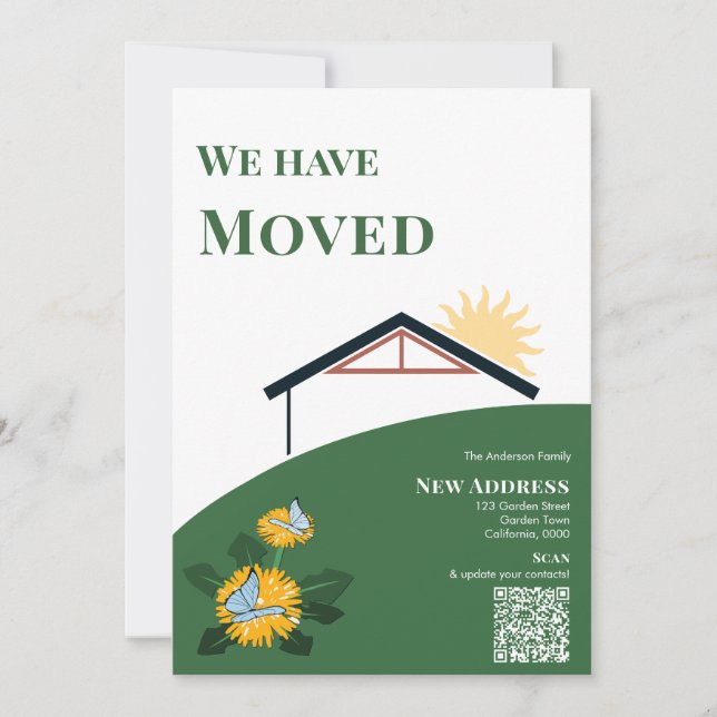 Dandelion Butterflies New Home Address QR Code  Announcement (Front)