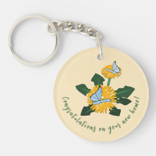 Dandelion Butterfly Congratulation on New Home Key Ring