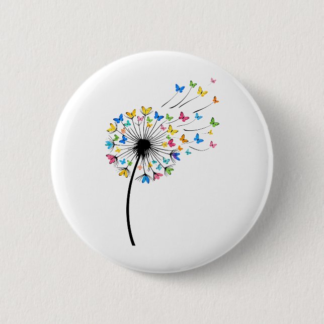 Dandelion butterfly flow 6 cm round badge (Front)