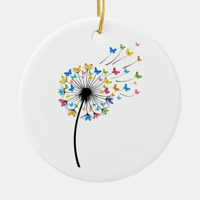 Dandelion butterfly flow ceramic tree decoration (Front)