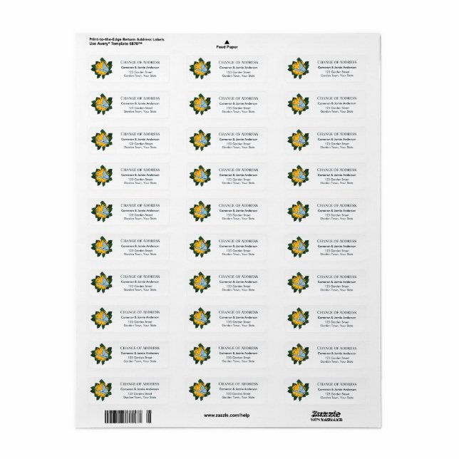 Dandelion Butterfly New Home Return Address (Full Sheet)