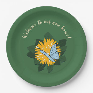 Dandelion Butterfly Yellow Green Housewarming Paper Plate