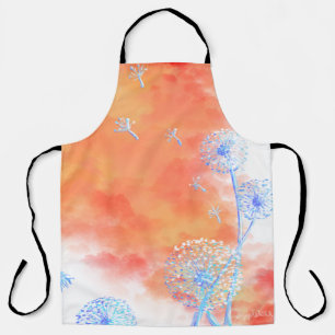 Dandelion clocks against coral orange clouds apron