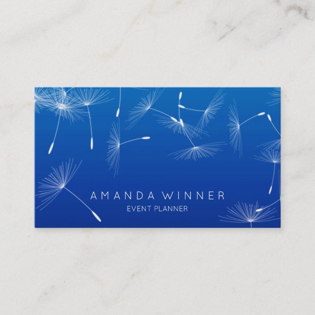 Dandelion Confetti Cobalt Blue Glam Ombre Event Business Card (Front)
