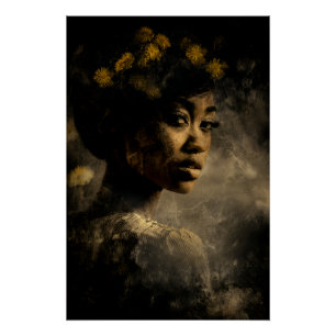 Dandelion Crown Melanin Glow Portrait Poster