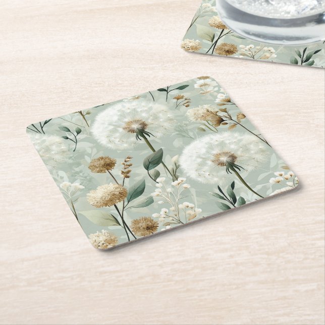 Dandelion Design Series #18 Square Paper Coaster (Angled)