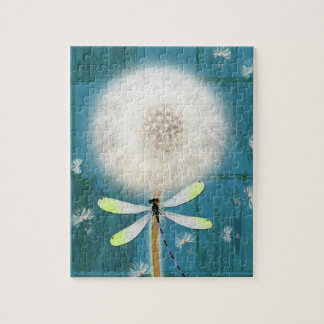 Dandelion dragonfly rustic blue barn wood jigsaw puzzle