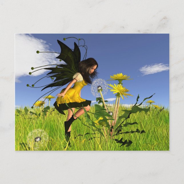 Dandelion Fairy with Springtime Background Postcard (Front)